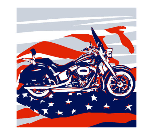 A Harley-Davidson classic is the center of this artwork. Motorcycle and american flag merge into a unique art. The biker is ready for a tour.