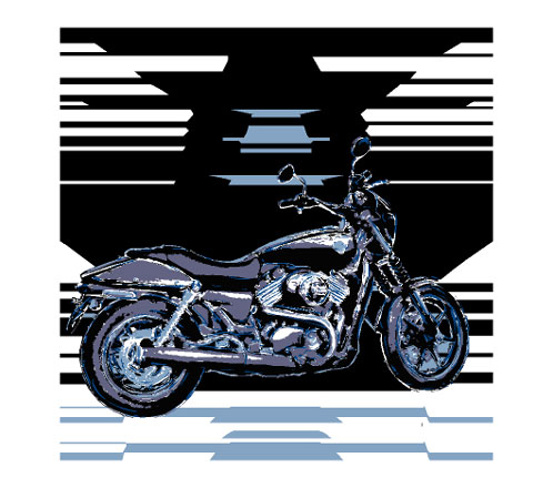 Harley-Davidson Street 750 - this motorcycle integrated into a composition with star and street symbol. art in black, white and gray. Bikers dream of special kind.