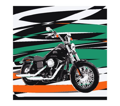 The motorcycle Harley-Davidson Streetbob integrated into abstract background. Contrasting noble and reserved offers this art. A artwork for the typical biker.